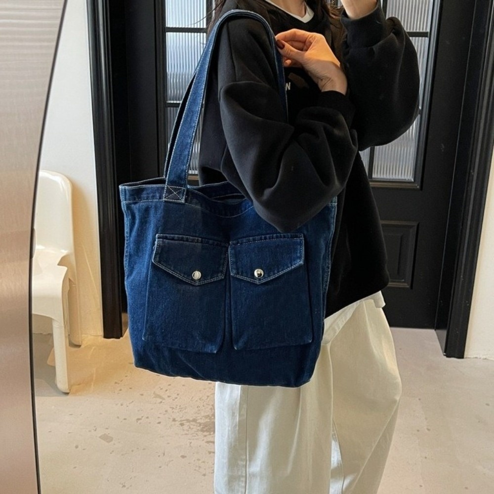 Shoulder Bag Structured - Large Capacity Denim Shoulder Bags Multi-Pocket