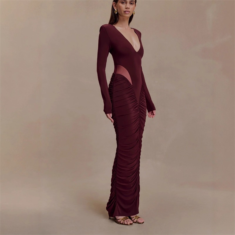 Women Formal Wear Black - Burgundy Black Women Prom Dress V