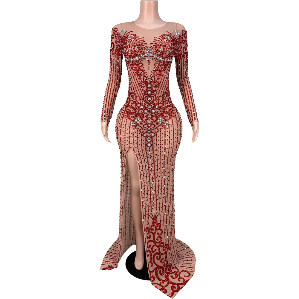 Women Formal Wear Photoshoot - Sexy Crystals See Through Mesh Evening