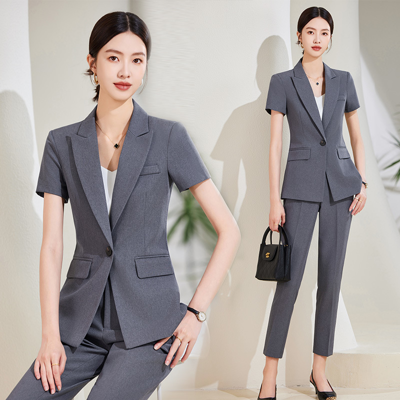 Women Formal Wear Store - Navy Blue Short Sleeve Suit Set