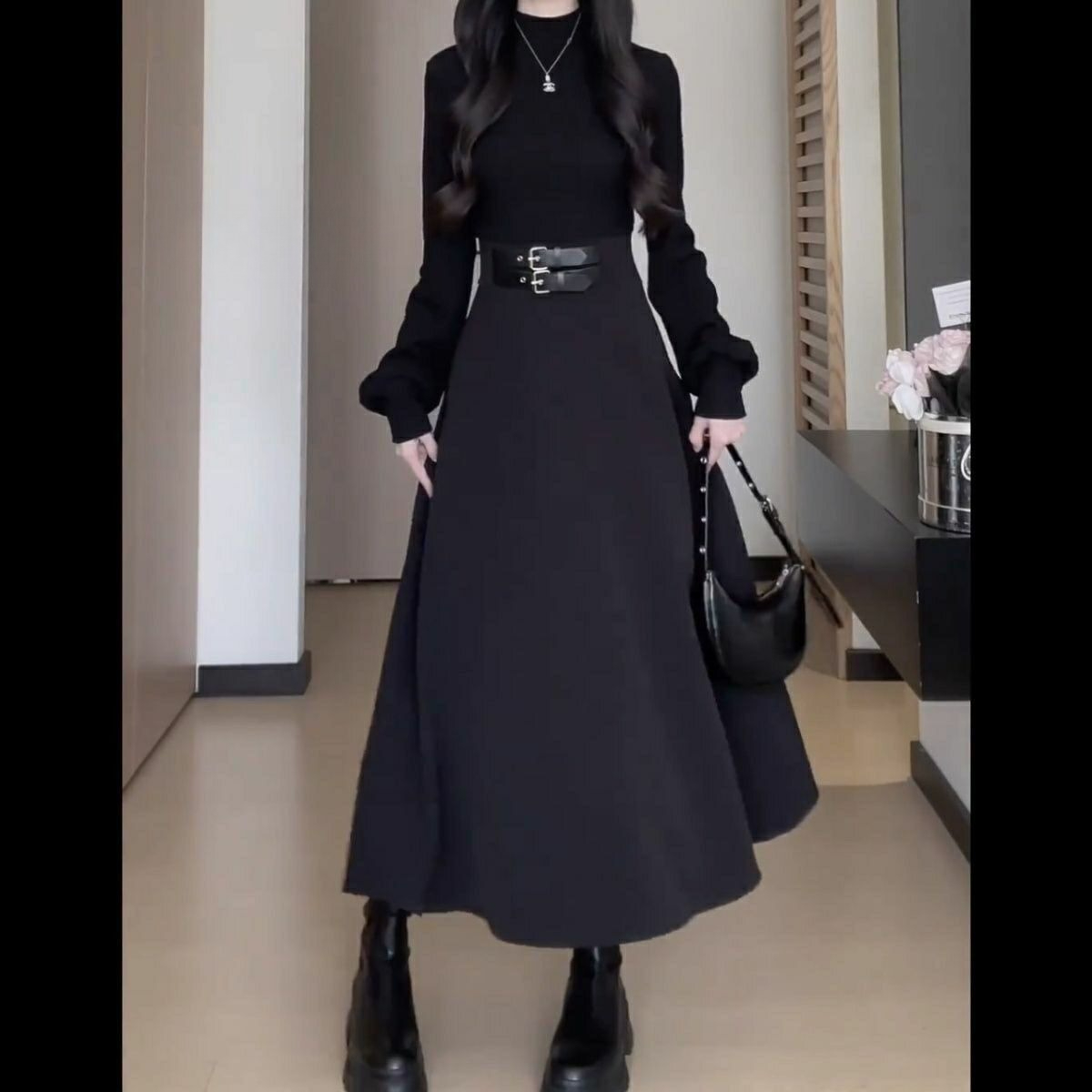 Women Formal Wear Winter - Black inner-layer dress for women, autumn