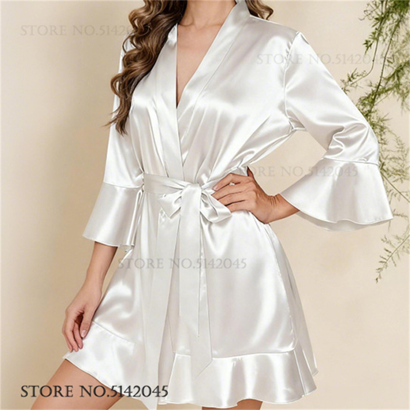Women'S Formal Wear Wedding - Silk Satin White Wedding Robe Dress
