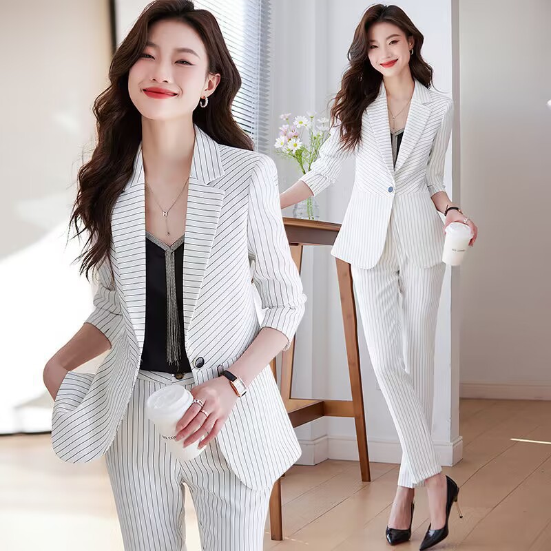 Women Formal Wear Store - Blue striped suit for women2025New Spring