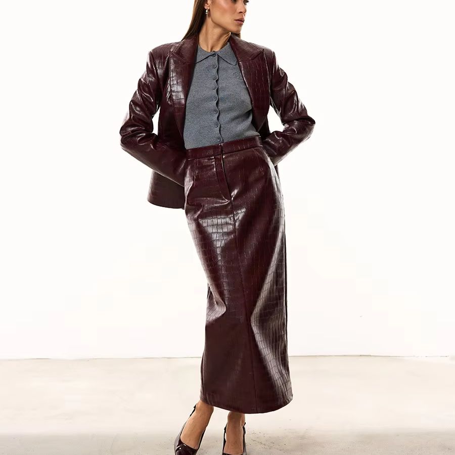 IG Women Burgundy Croc Faux Le - đánh giá và giá Blazer Set Women Formal