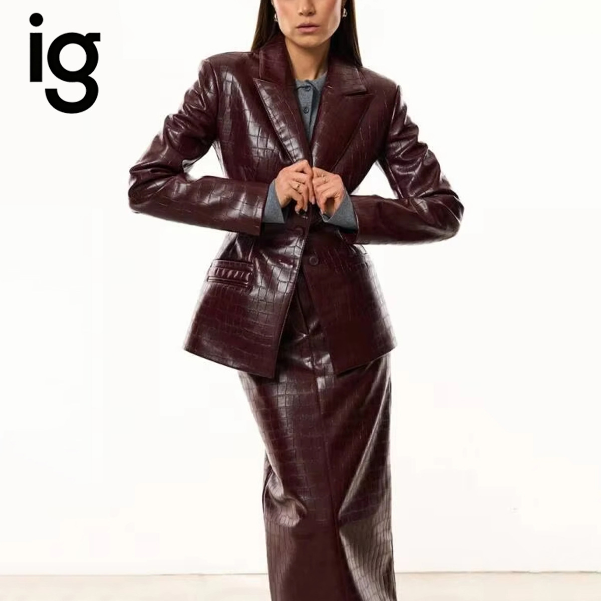 IG Women Burgundy Croc Faux Le - đánh giá và giá Blazer Set Women Formal