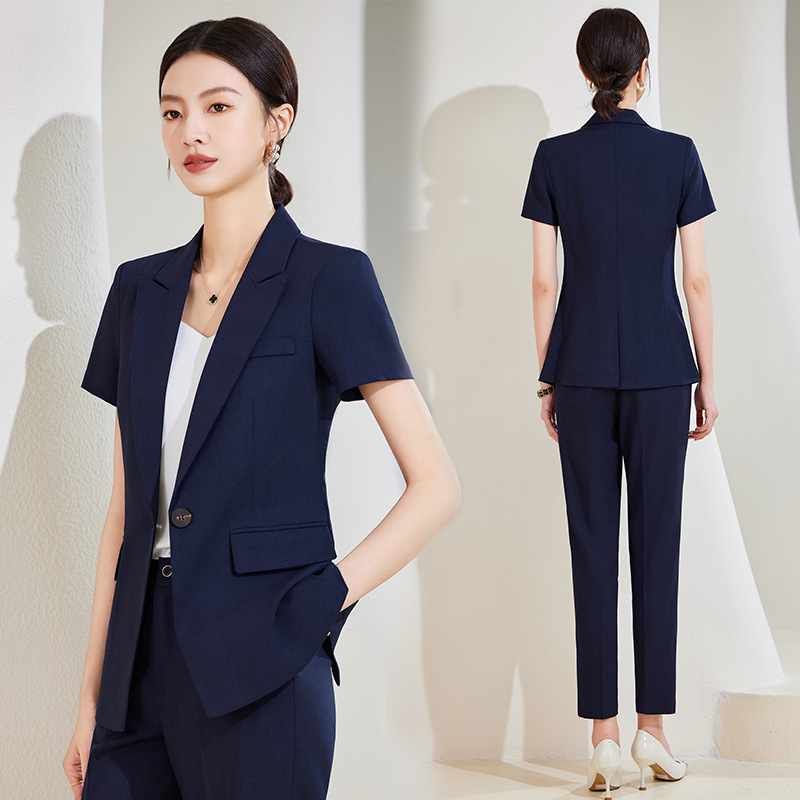 Navy Blue Short Sleeve Suit Se - đánh giá và giá Women Formal Wear Store