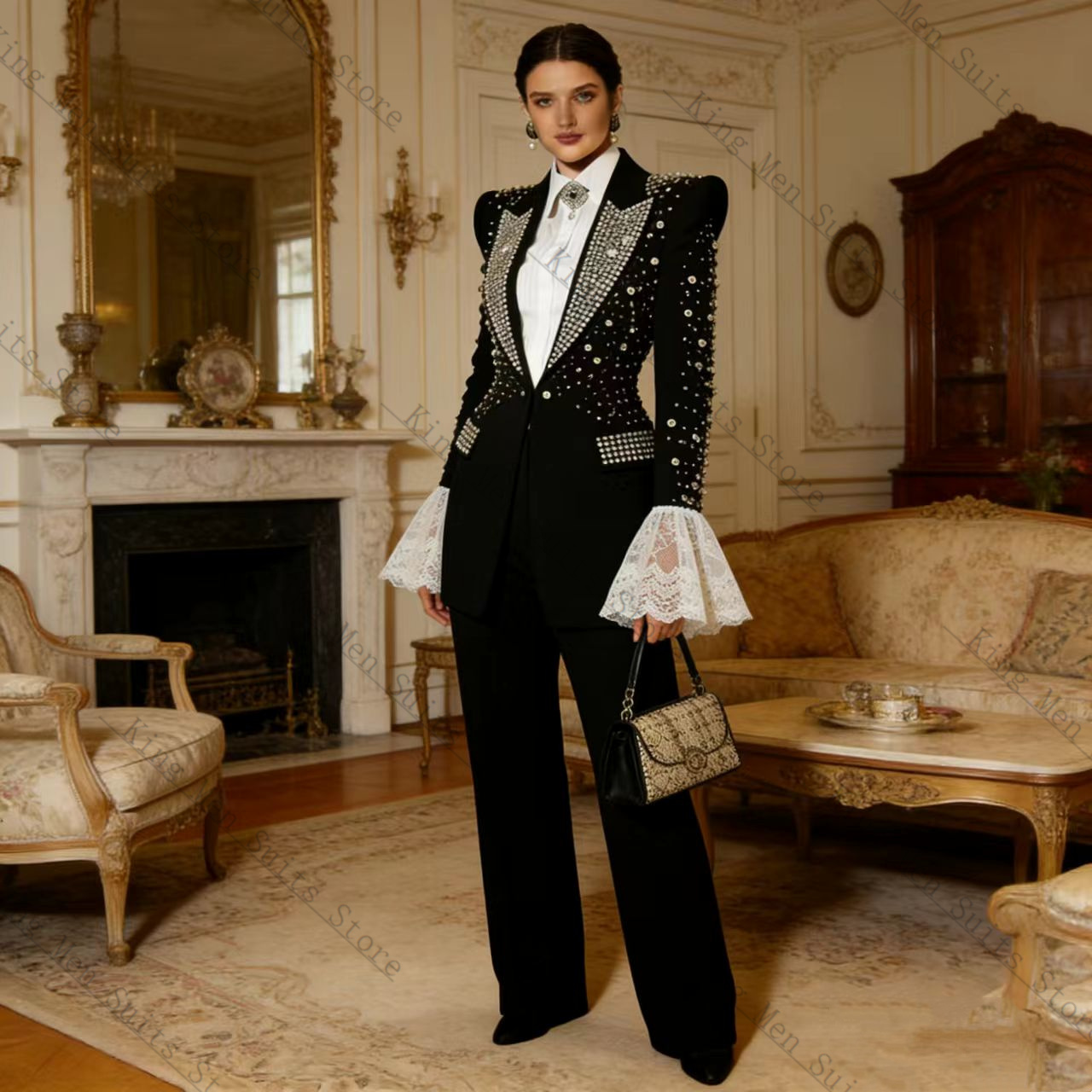 Crystals Black Women Suit Set  - đánh giá và giá Women Formal Wear Coat