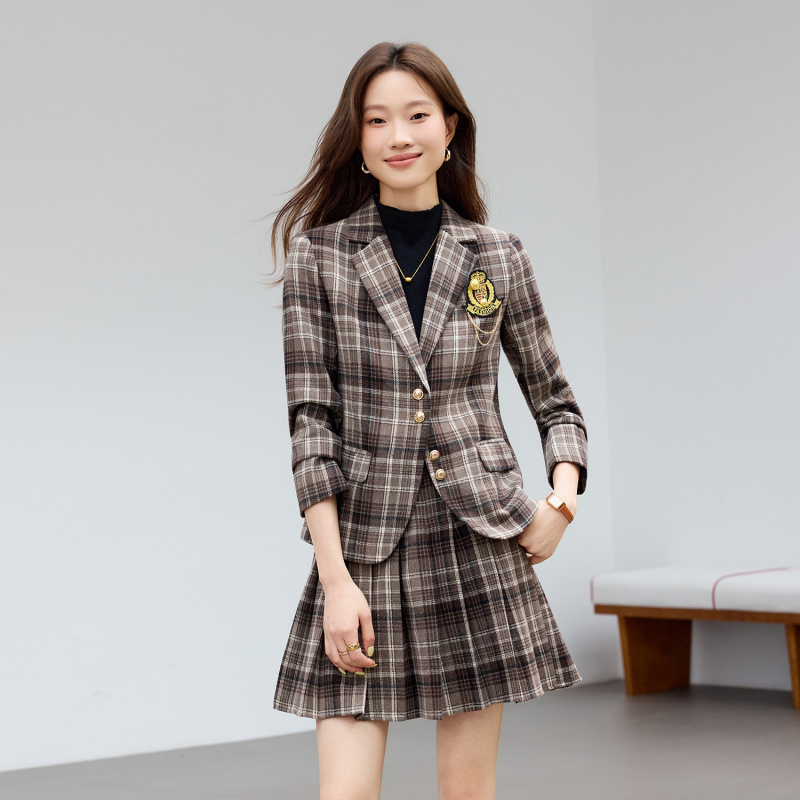 Light Brown Plaid Suit New Sty - đánh giá và giá Women Formal Wear Outfits
