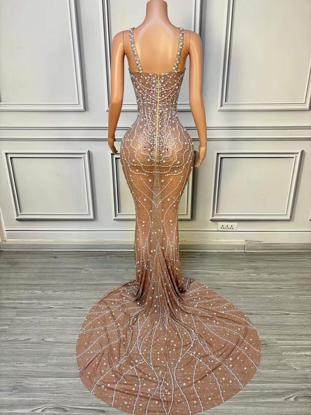 Luxury Pearl Mesh Bodycon Maxi - đánh giá và giá Women Formal Wear Photoshoot